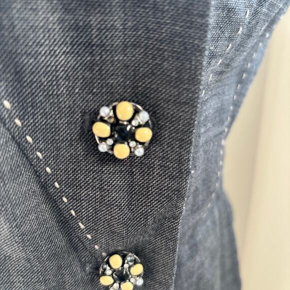 Rebecca Taylor Gray Puff Sleeve Fitted Blazer Peplum Jeweled Buttons Twee Career - Picture 4 of 9